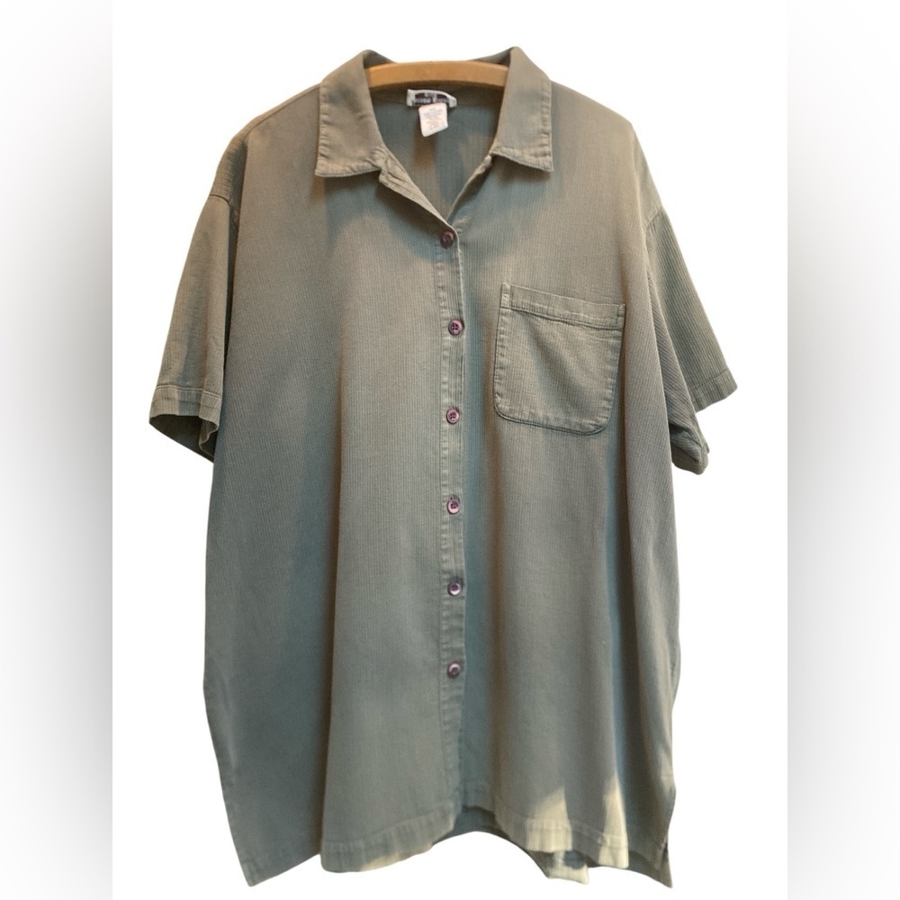 Vintage Ginny Plus Size M‎ Women’s Button Down Shirt Olive Green Made in Canada